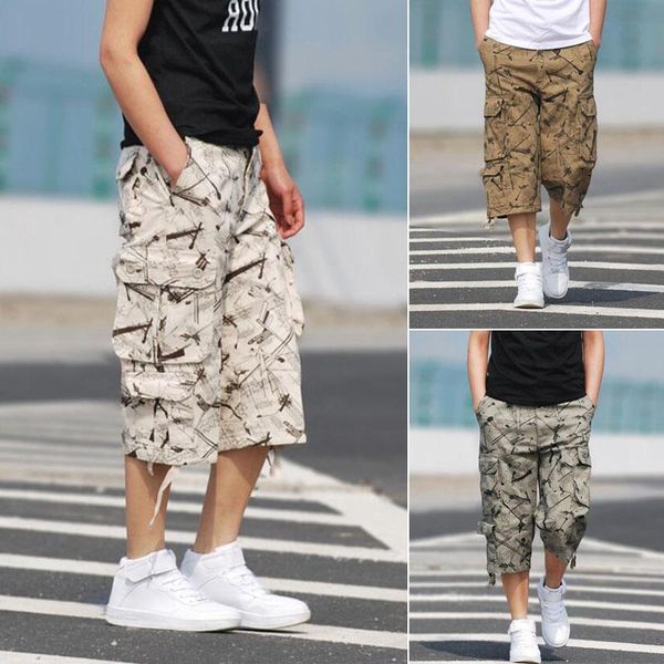 

men shorts loose pant tactical cargo pant casual cropped men, Black