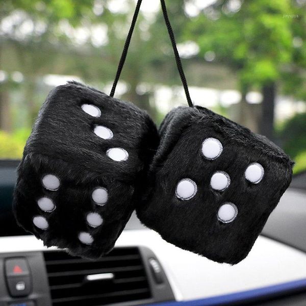 

interior decorations 2021 stylish soft plush cute dice car hanging ornament rear mirror decorative pendant 1