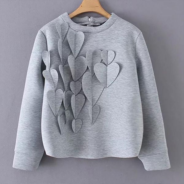 

2021 autumn winter women cotton gray sweatshirts female heart deisgn fashion pullover jacket womens long sleeve clothes, Black