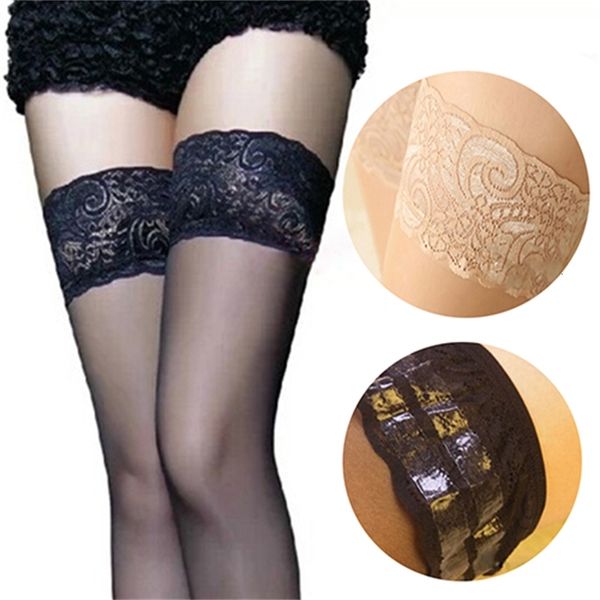 

women's lace sil strap anti-skid thigh nightclub high stockings, Black;white