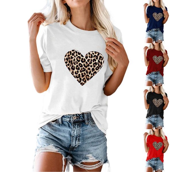 

carney carney valentine's day blouse leopard print love round neck short sleeve t-shirt, Black;brown