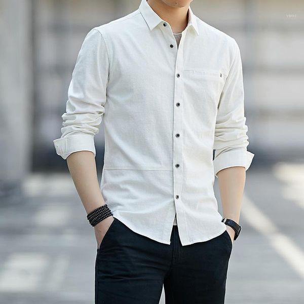 

men breathable shirt casual long sleeve cotton1, White;black