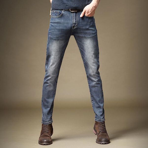 

men blue jeans fashion causal slim fit straight denim pants