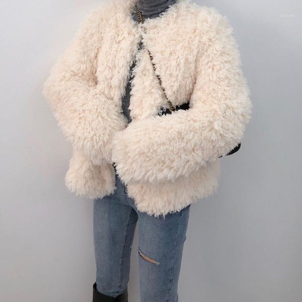 

women 2021 autumn winter faux lambswool fur coat female fashion casual warm jacket thick warm ladies shaggy furry outerwear s7451, Black