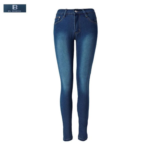 

women's jeans [el barco] cotton female high waist soft women solid blue pockets long skinny pencil pants casual trousers 2xl