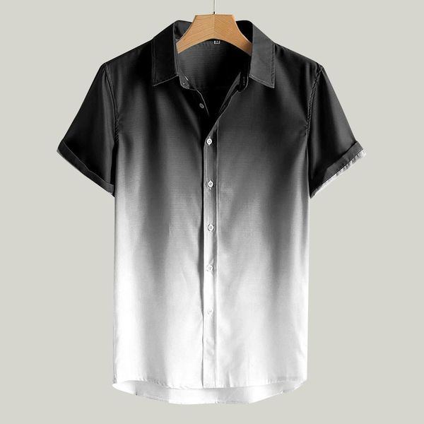 

2020 летняя мужская этническая рубашка градиент напечатанный с коротким рукавом свободная блузка повседневная плюс рубашки для мужчин мода к, White;black