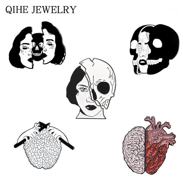 2021 Punk Mulheres Frios Crânio Esmalte Enamel Pins Humano Coração Cérebro Órgão Esqueleto Broche Pin Set Gothic Halloween Badge Jóias1