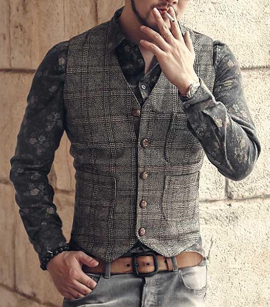 

men's vests men suit checked vest for wool tweed casual slim fit waistcoat formal business gilet groomsmen wedding1, Black;white