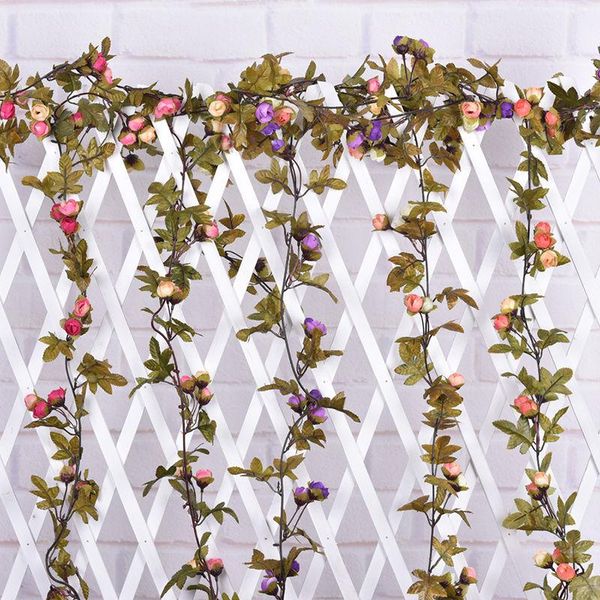 

220cm wedding decoration artificial fake silk rose flower vine hanging garland wedding home decor decorative flowers & wreaths