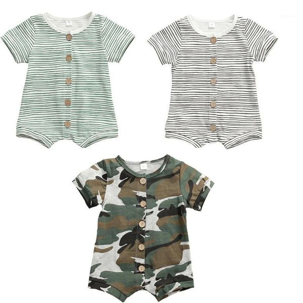 

jumpsuits 0-18m born infant baby girls boys rompers 3 style striped camouflage print short sleeve single breasted jumpsuits1, Blue