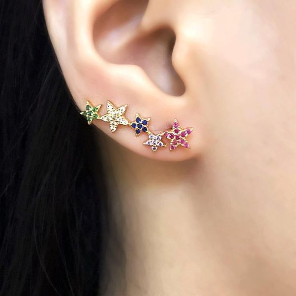 

stud tiny star moon earrings paved micro multicolor zirconia gold color adjustable boho clip cuff ear earring cz fashion jewelry, Golden;silver