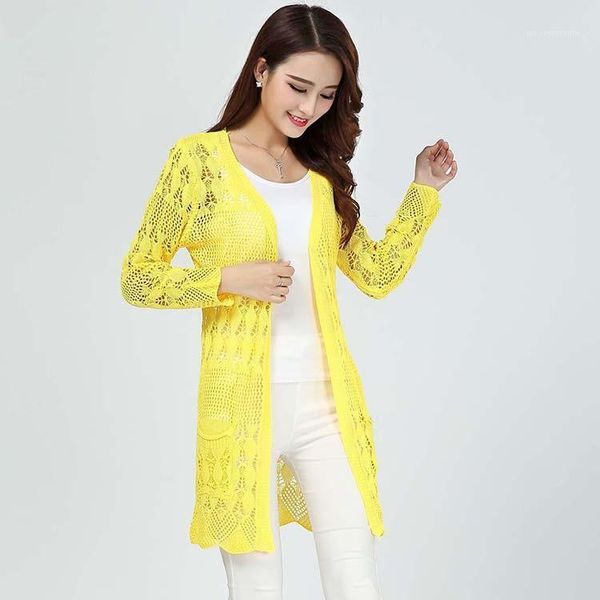 

women's knits & tees loose spring knit cardigan sweater with pocket thin long sleeves sunscreen air conditioning shirt hollow shawl in, White