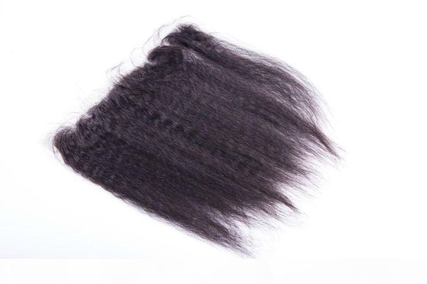 

13x2" kinky straight mongolian human hair lace frontal bleached knots with baby hair can be dyed frontal ear to ear, Black;brown