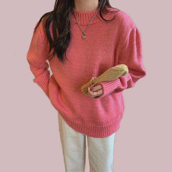 

2021 new woman blouses oversize casual pullover korean winter solid female jumper mesh sweater 60wy, White;black