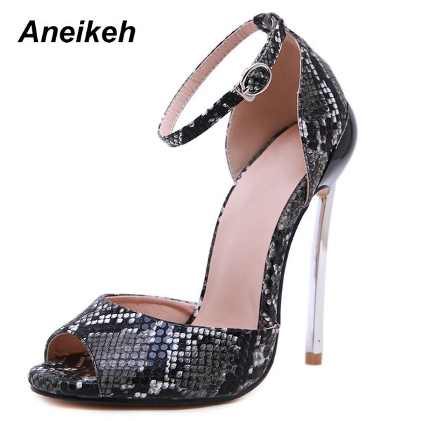 

aneikeh 2019 fashion pu serpentine sandals women round toe buckle strap thin high heel shoes party wedding black size 35-42 y200702