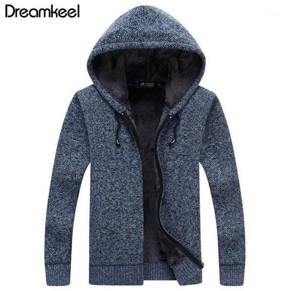 

men's sweaters 2021 autumn winter men's hooded sweatercoat thick velvet wool sweater jacket coats male casual knitted outerwear y1, White;black