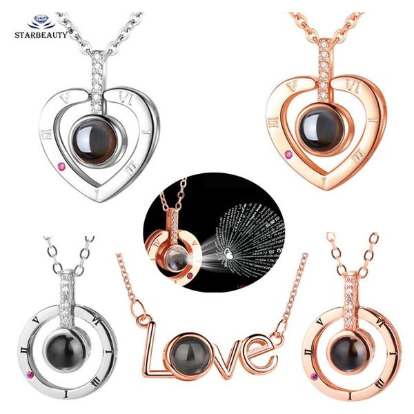 

pendant necklaces 1pc high-tech heart for women girls 101 languages of love light projection necklace collar jewelry, Silver