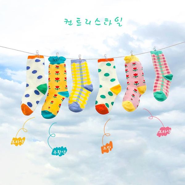 

socks 3 pairs kids fashion design baby toddler knee high for girls floral children cotton long, Pink;yellow