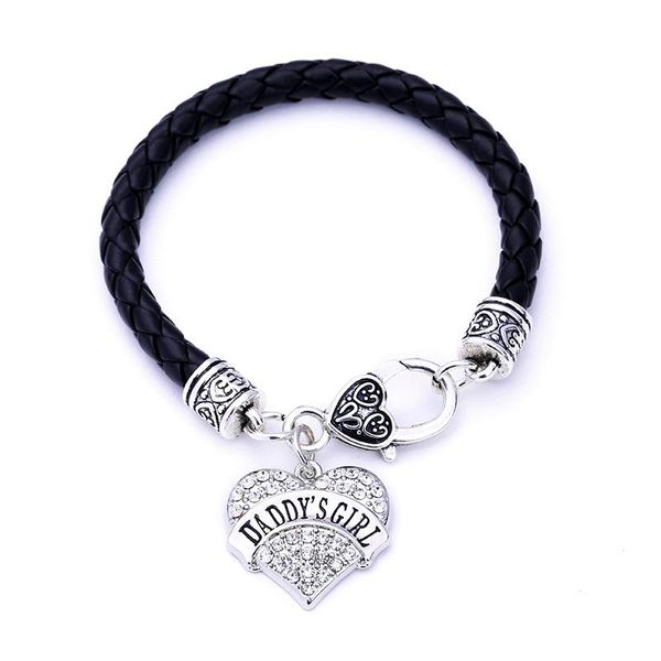 

charm bracelets family gifts daddy's girl heart crystal leather bracelet, Golden;silver