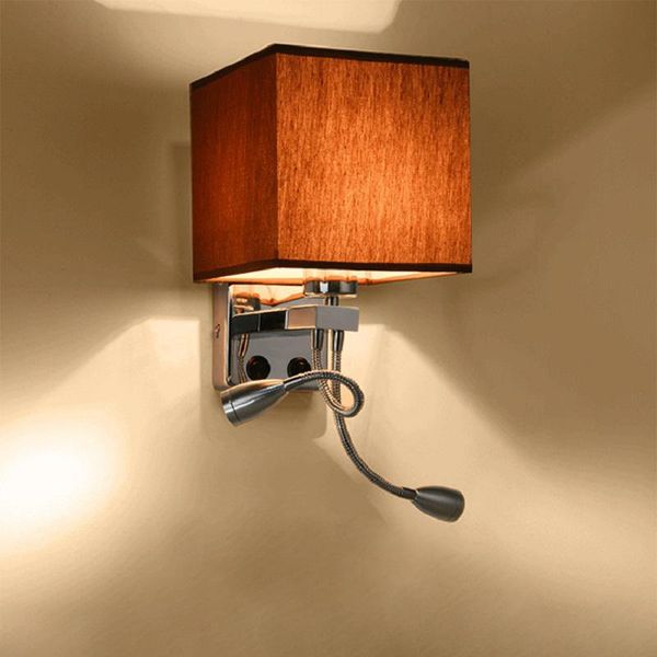 

wall lamp 2 in 1 modern led fabric e27 double switch 110/220v lights sconce bedroom bedside flexible reading light