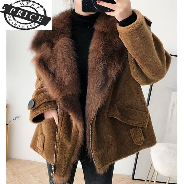 

fur real 2021 coat new female sheep skin sheep fur winter jacket female collar 200% wool coat suede leather jacket, Black