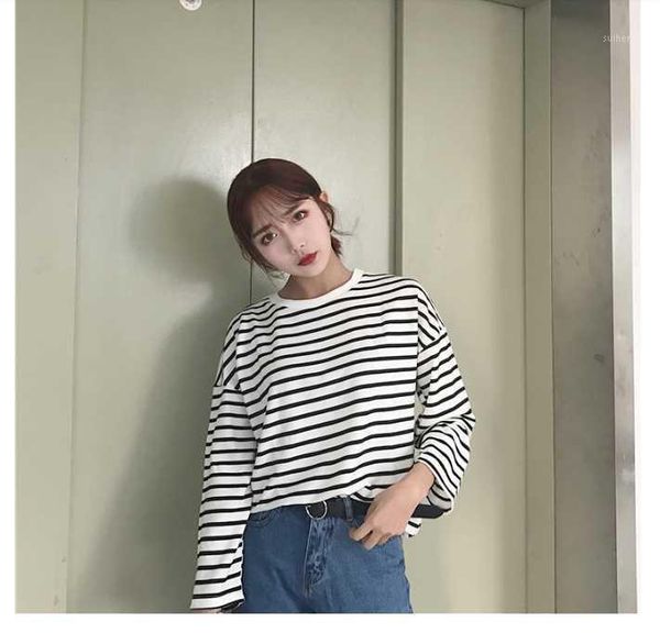 

new korean harajuku style high neck bottoming shirt striped loose short sleeve female shirt 1, White