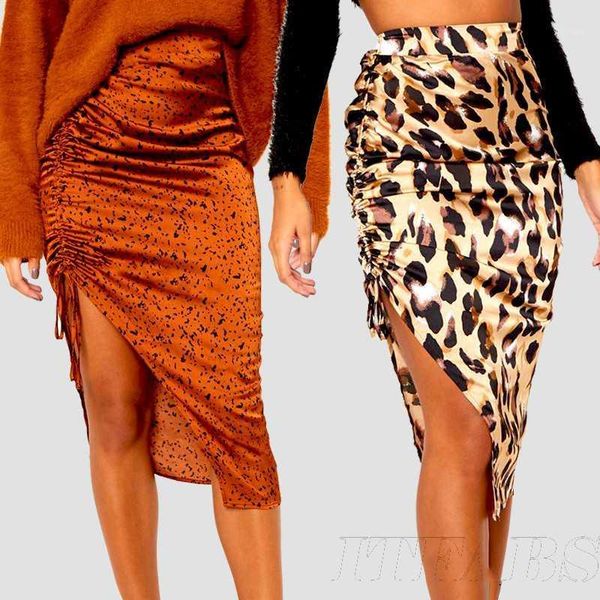 

women leopard print split bandage skirts elegant fashion evening party skirt elegant dames jupe femme vogue streetwear1, Black