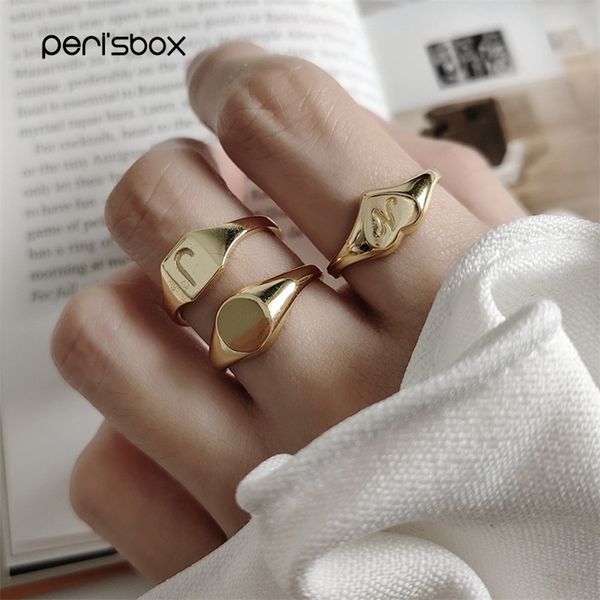 

peri'sbox 925 sterling silver carving initial ring gold geometric glossy rings for women love heart minimalist ring adjustable 201218