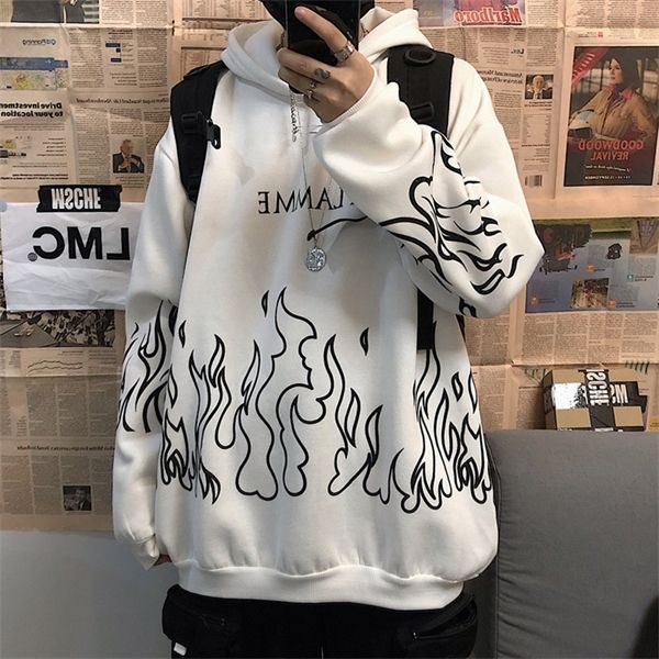 

rosetic flame print men hoodies winter thick hooded hoodies mens harajuku letter gothic pullovers casual couple sweatshirt q1217, Black;white