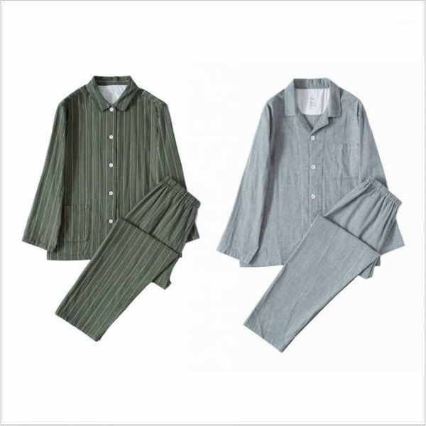 

men's sleepwear 2021 spring high-end homewear men casual striped pajama sets male 100% cotton suit turn-down collar shirt & pants1, Black;brown