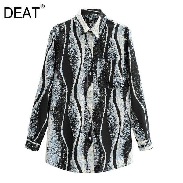 

women's blouses & shirts [deat] 2021 spring autumn fashion tide turn-down collar splicing single-breasted long sleeve personality women, White
