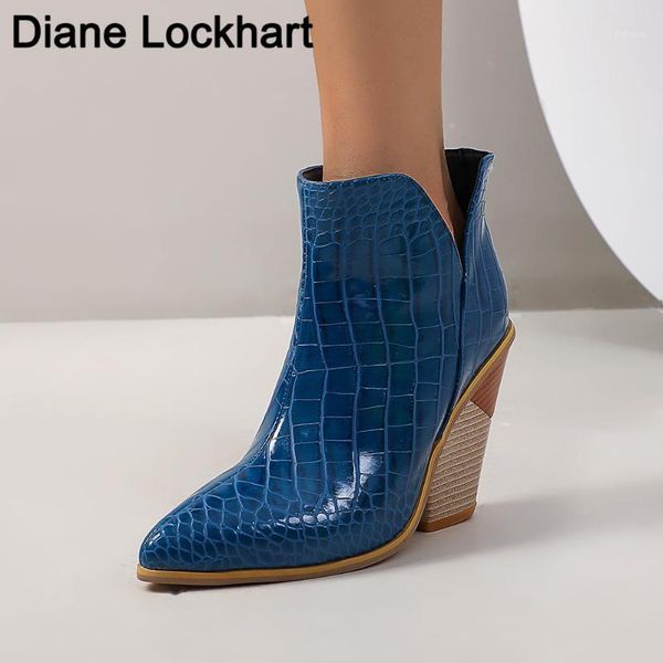 

boots motorcycle western cowboy women pu leather wedges high heels slip on cowgirl booties ankle botas women's shoes yellow blue1, Black