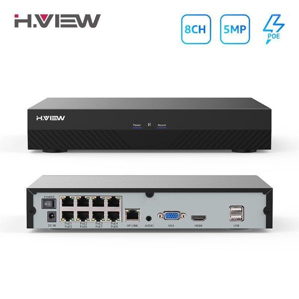 

h.view h.265 poe nvr 48v cctv security system 5mp video audio recorder 8ch network surveillance for poe ip camera onvif1, Black;white