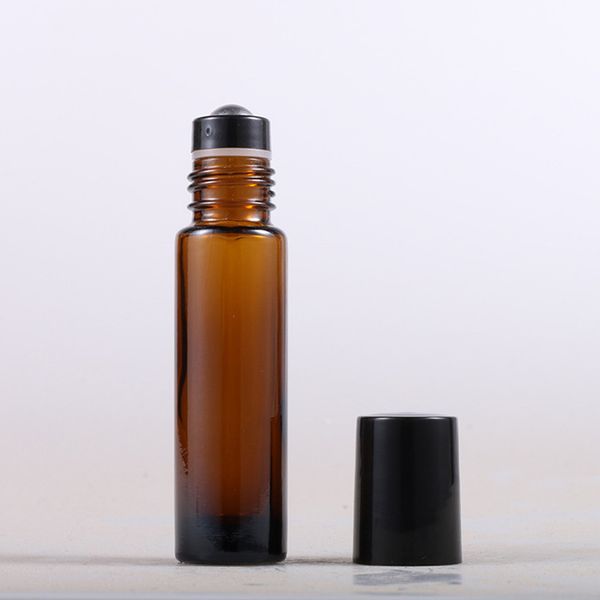 Liberi la nave Amber 5ML 10ML Bottiglie di olio di profumo di olio essenziale con sfera a rullo inossidabile a prova di caduta, bottiglie di olio di profumo di vetro spesso sottile all'ingrosso