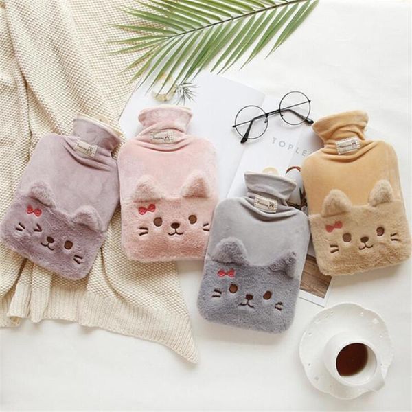 

1000ml творческого cat портативных бутылки горячей воды зима bowknot плюшевой теплой смазливой студент вода заполненного взрывозащищенный ру