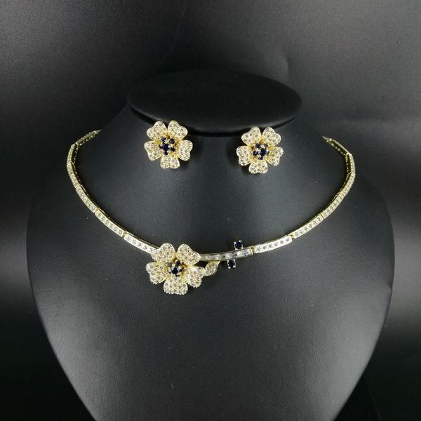 

2020 new fashion romantic flower red cz zircon necklace earring sets wedding bridal banquet formal dinner jewelry set, Silver