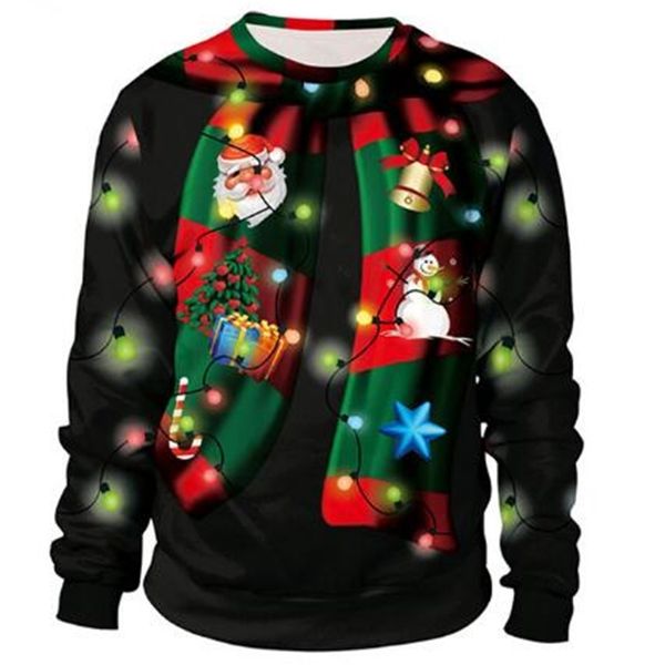 

2021 new ugly christmas 3d for santa elf holiday funny hair fake winter sweater clothes faf5, White;black