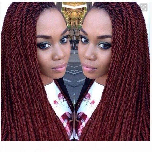 

selling burgundy twist braided lace front wigs full hand tied synthetic lace front wig for african americans, Black