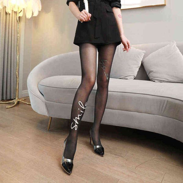 

socks hosiery smile smile printed letter black silk stockings summer character veet arbitrary cut pantyhose beautiful legs, Black;white