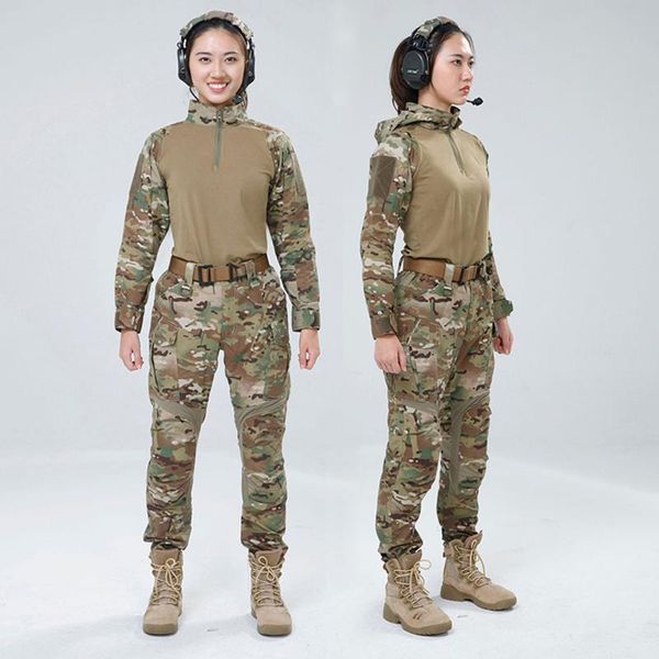 

outdoor camo wear-resistant tactical combat clothes set for woman - (scorpion all terrain camo) s m  xl xxl