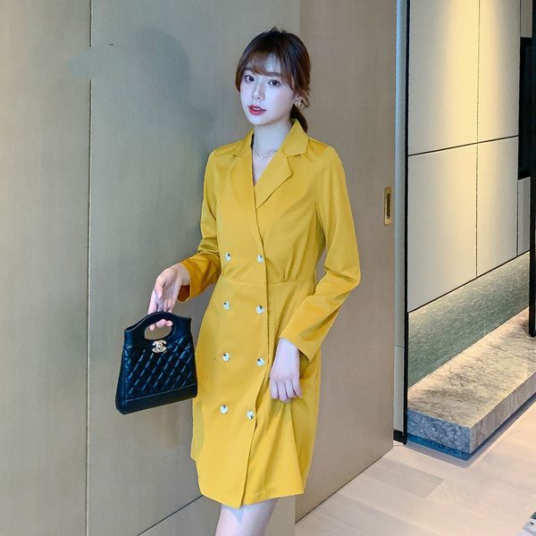 

2021 spring and autumn new double-breasted long-sleeves suit waist simple lapel-solid color fine temperament lmj8, Black;gray