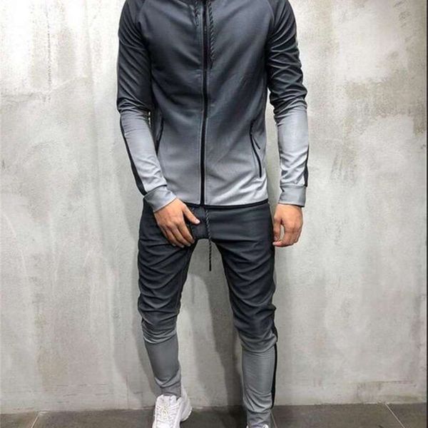 

zipper hop 3d hip gradient print sport muscle brothers men's suit, Gray