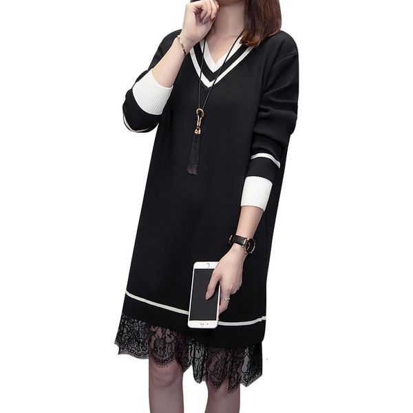 

2021 new new fashions great size of lace sewing women's nightgown straight knit waistline low shirt dress winter h00289 k8b4, Black;gray