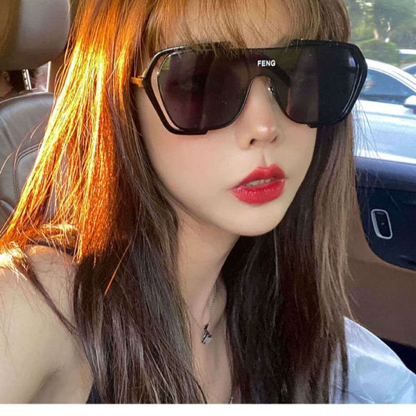 

new zheng xiuwen the same glasses fashion brand big frame integrated sports goggles sunglasses, Black