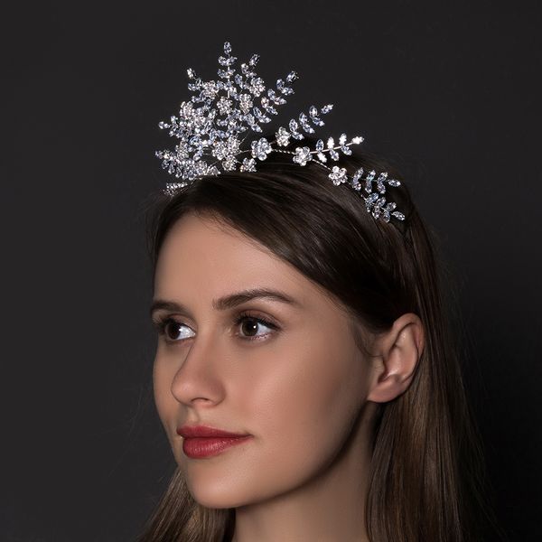 

handmade cubic zirconia crown tiara luxury jewelry for women baroque queen crown wedding bridal hair jewelry flower, Golden;silver