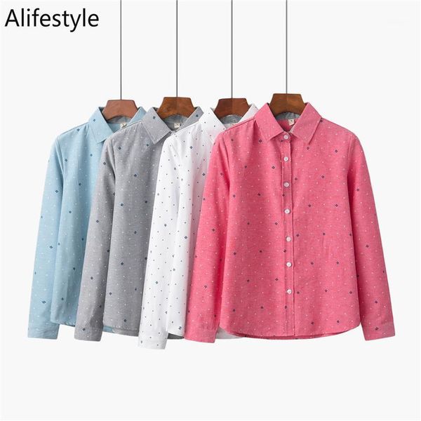 

women blouses 2020 new printed four-leaf clover female casual ladies long sleeve spring/fall shirts cotton clothes1, White