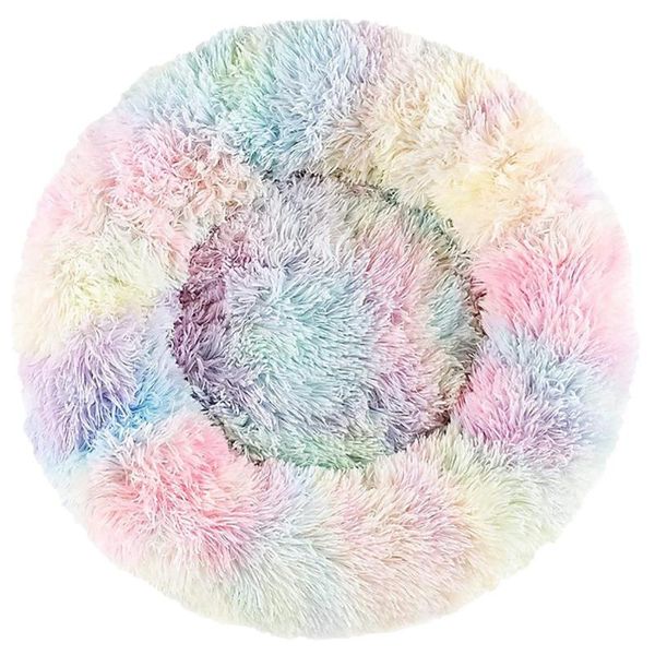

cat beds & furniture pet bed for dogs and cats soft long plush cozy self-warming dog round fluffy warm rainbow donut cushion
