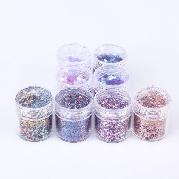

nail glitter 8pcs 10ml art powder set mixed pigment kit shiny sequins, Silver;gold