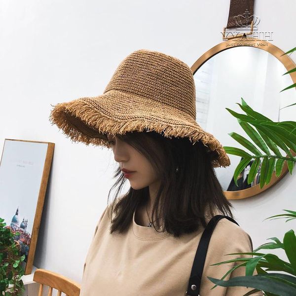 

literary and simple nature leisurely comfortable wool brim sun hat folding sun hat woman, Blue;gray