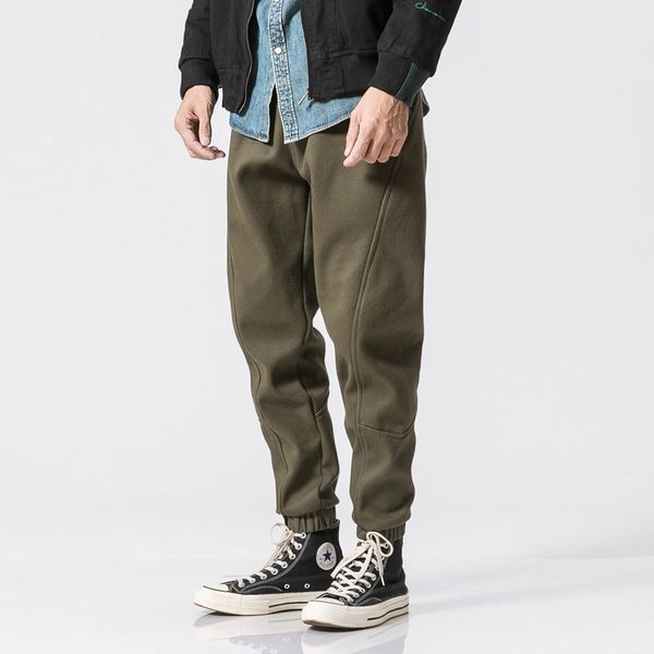 

winter men long pants new trends fashion men's thick warm velvet casual pants men's trousers basic slim harem pants, Black